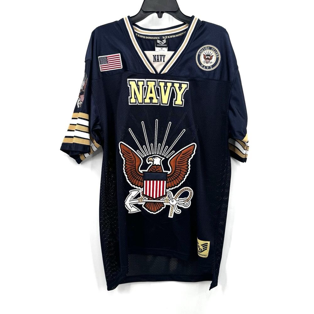 Rapid Dominance U.S. Navy Football Jersey Navy Blue Men's Size M Embroidered NWT